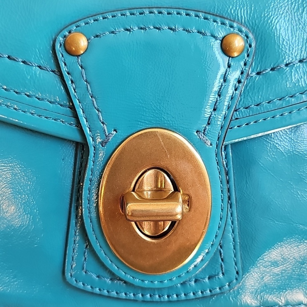 Coach 2008 Limited Edition Francine Turnlock Satchel Turquoise Legacy Lining - Picture 6 of 16